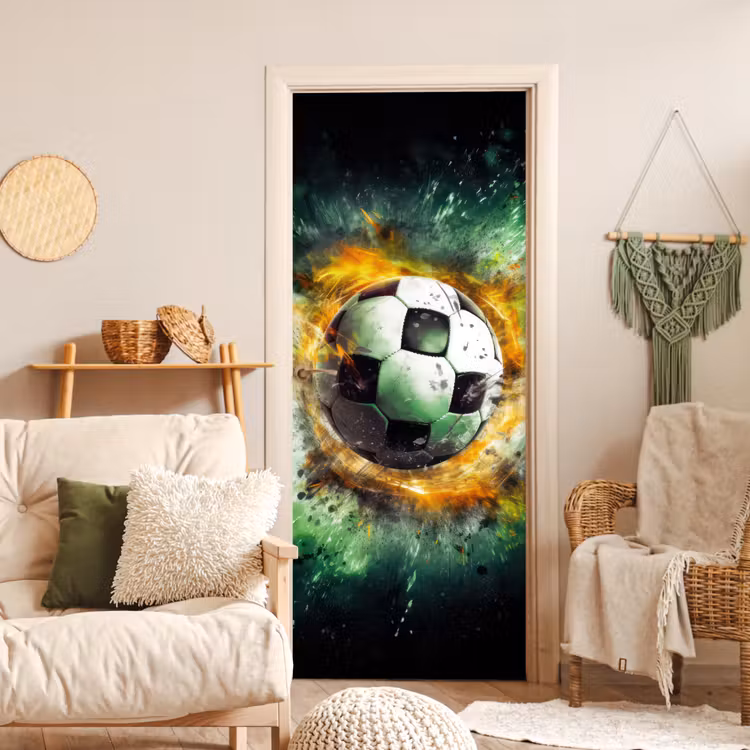 Deursticker - Bal - Voetbal - Groen - Oranje - Rook — 4