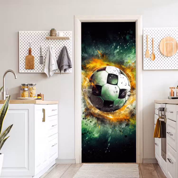 Deursticker - Bal - Voetbal - Groen - Oranje - Rook — 7