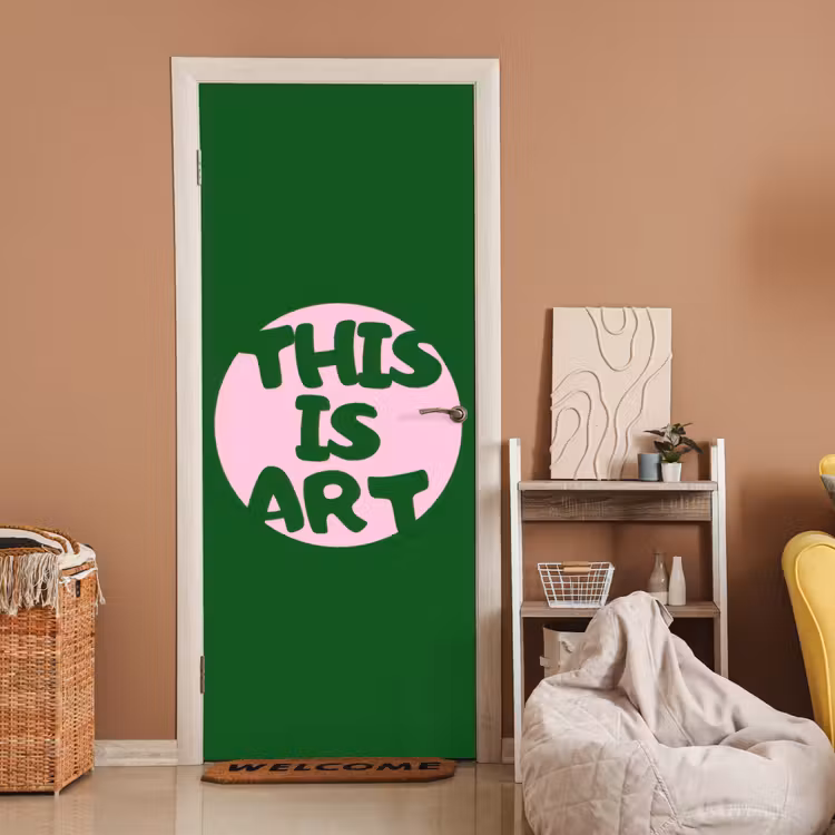 Deursticker - Cirkel - Roze - Tekst - Art — 2