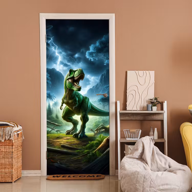 Deursticker - Dino - Jongens - Groen - Blauw - T-Rex — 2