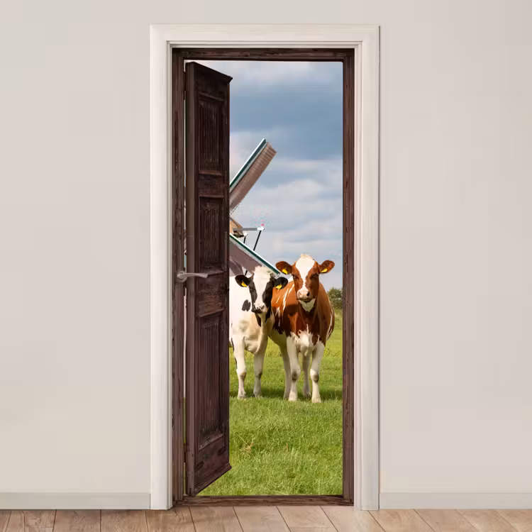 Deursticker - Doorkijk - Koeien - Dieren - Weiland - Natuur — 1