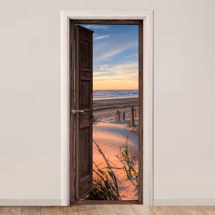 Deursticker - Doorkijk - Strand - Zee - Natuur - Duinen — 1