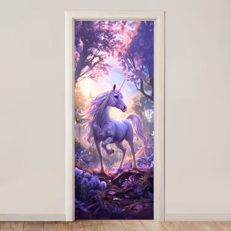 Deursticker - Eenhoorn - Paars - Sprookje - Fantasy dier — 1