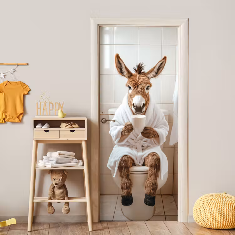 Deursticker - Ezel - WC - Grappig - Badjas - Dier — 6