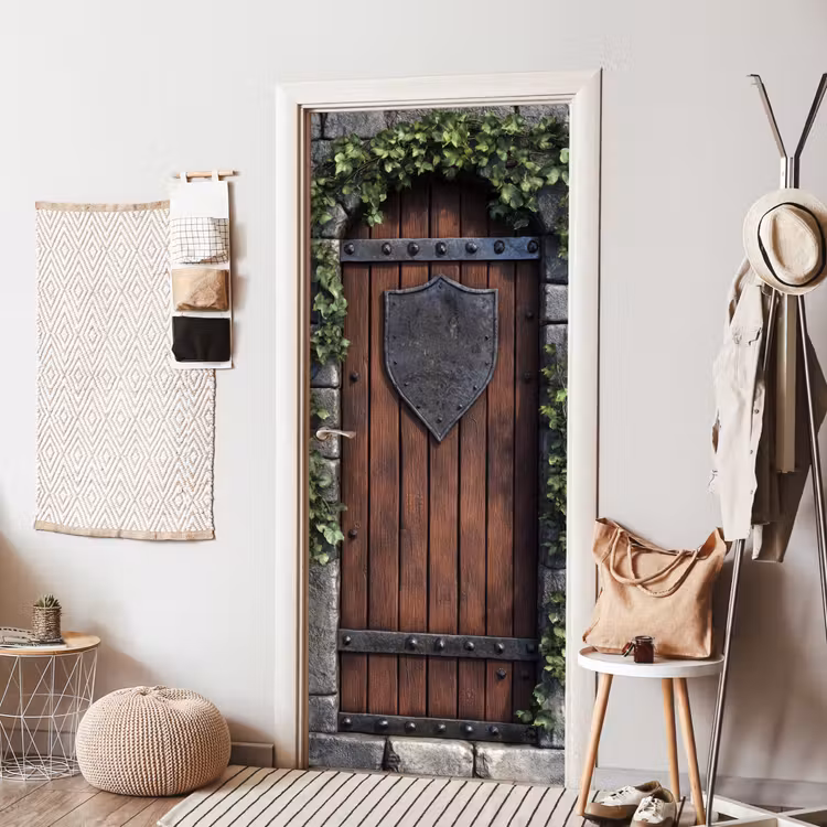 Deursticker - Kasteeldeur - Bruin - Stenen - Hout - Klimop — 8