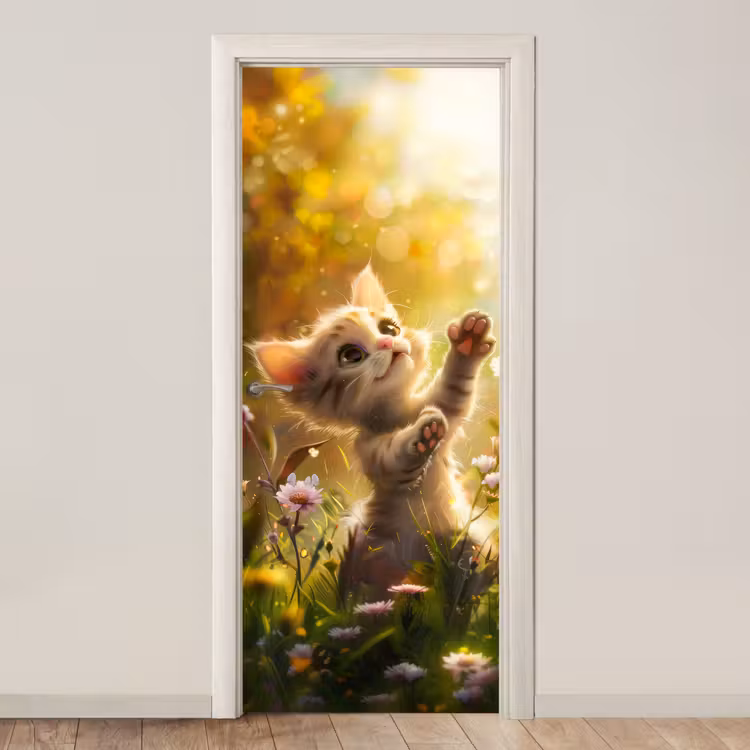 Deursticker - Kitten - Dier - Natuur - Bloemen — 1