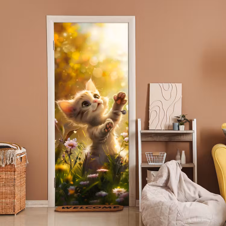 Deursticker - Kitten - Dier - Natuur - Bloemen — 2