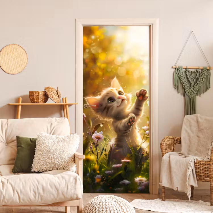 Deursticker - Kitten - Dier - Natuur - Bloemen — 4