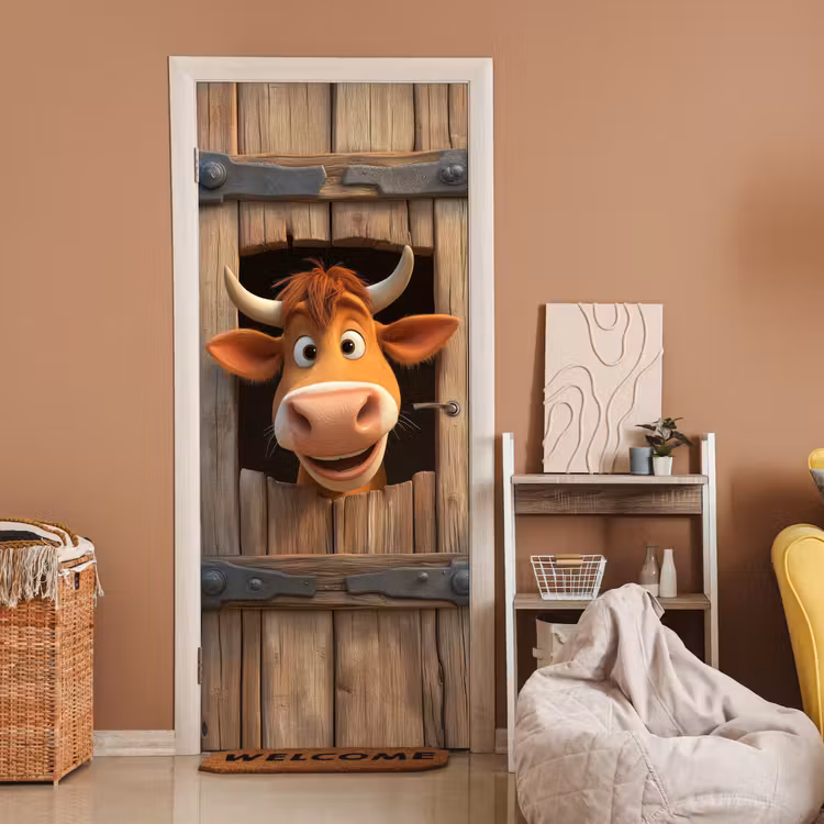 Deursticker - Koe - Bruin - Boerderij - Schuur - Raam — 2