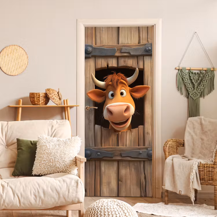 Deursticker - Koe - Bruin - Boerderij - Schuur - Raam — 4