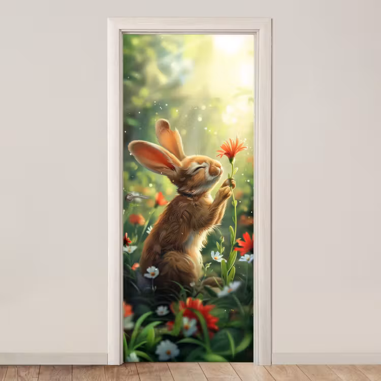 Deursticker - Konijn - Dieren - Bloemen - Natuur — 1