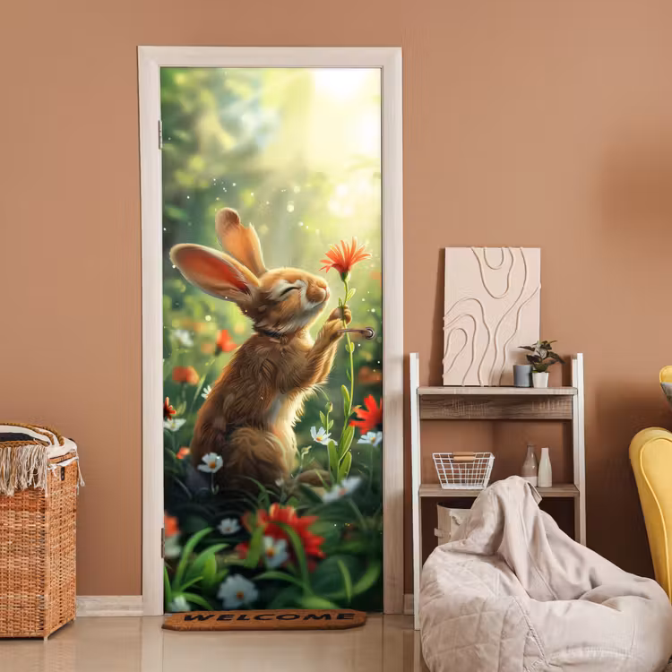 Deursticker - Konijn - Dieren - Bloemen - Natuur — 2