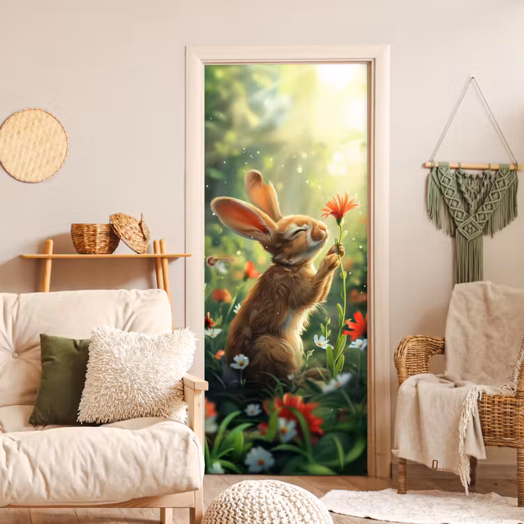 Deursticker - Konijn - Dieren - Bloemen - Natuur — 4