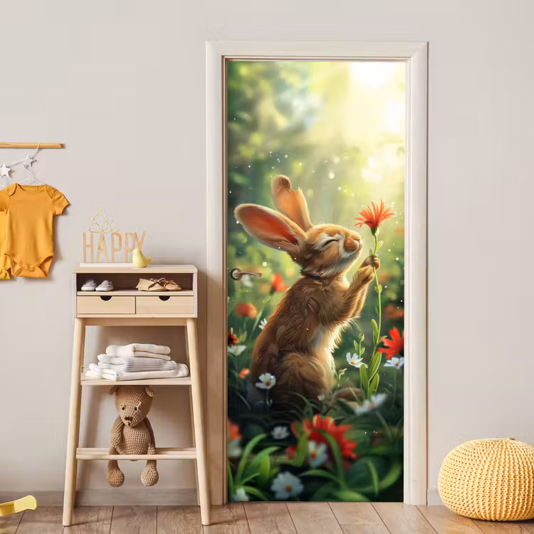 Deursticker - Konijn - Dieren - Bloemen - Natuur — 6