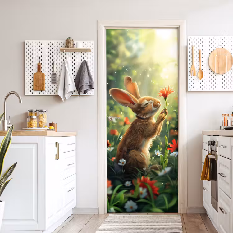 Deursticker - Konijn - Dieren - Bloemen - Natuur — 7