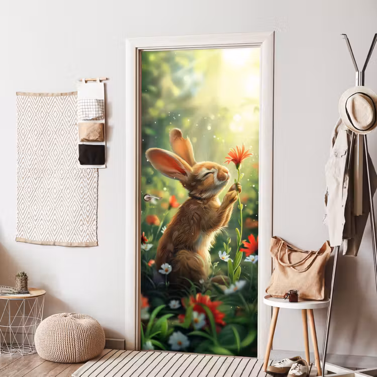 Deursticker - Konijn - Dieren - Bloemen - Natuur — 8