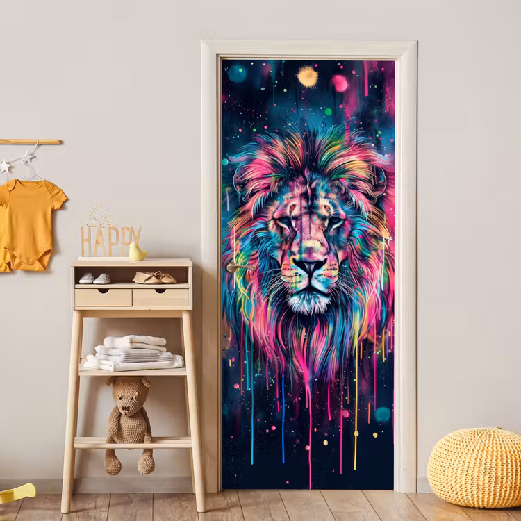 Deursticker - Leeuw - Verf - Kleurrijk - Zwart - Dieren — 6