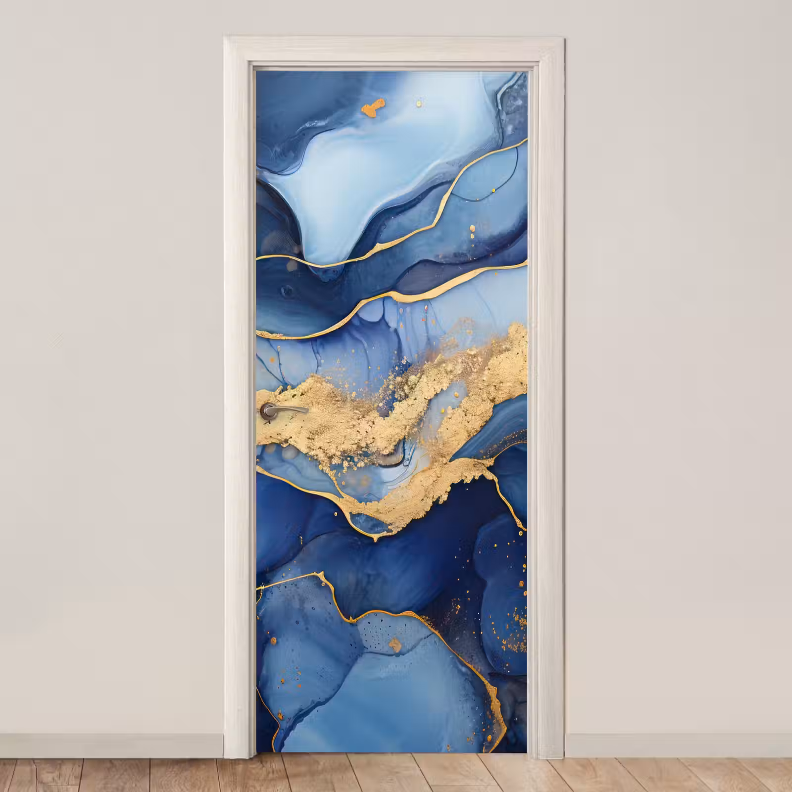 Deursticker - Marmer - Blauw - Goud - Abstract — 1