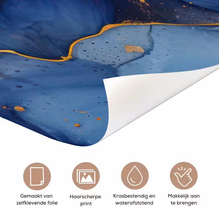 Deursticker - Marmer - Blauw - Goud - Abstract — 3