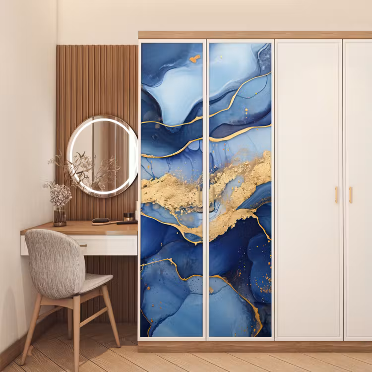 Deursticker - Marmer - Blauw - Goud - Abstract — 5