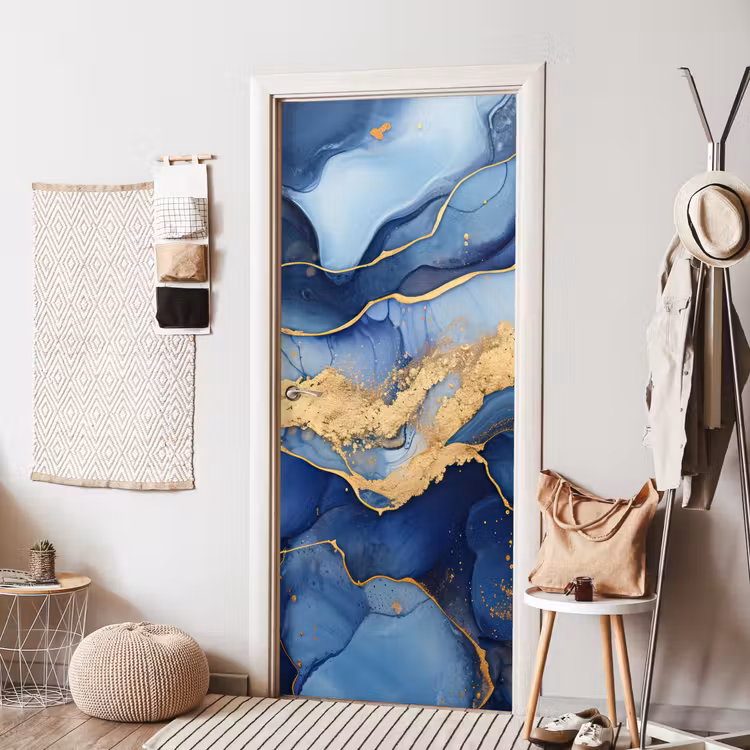 Deursticker - Marmer - Blauw - Goud - Abstract — 8