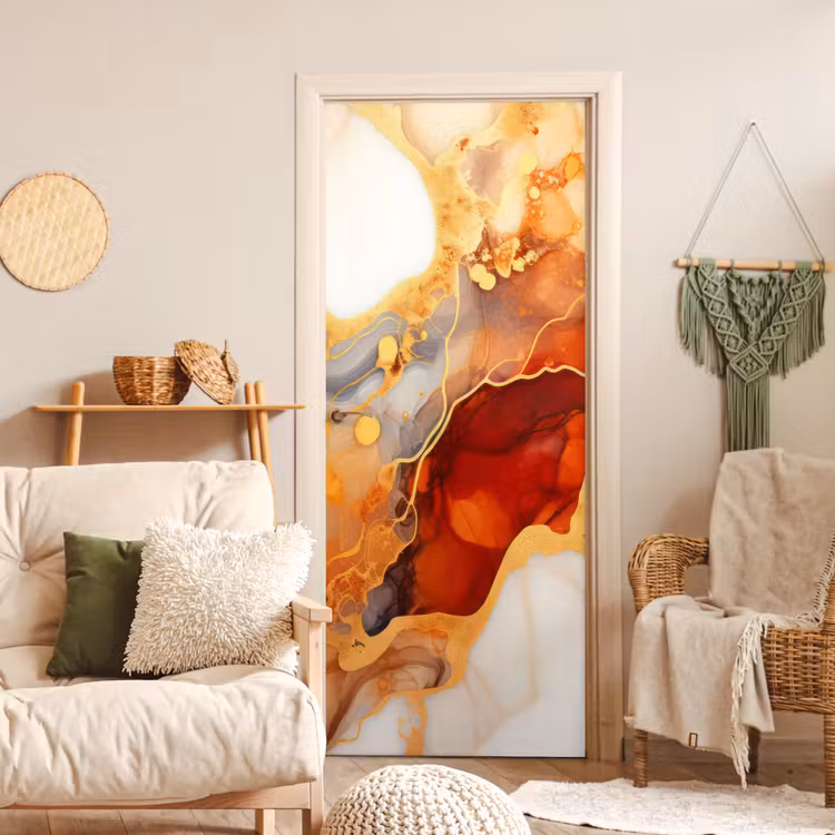 Deursticker - Marmer - Oranje - Goud - Modern - Abstract — 4