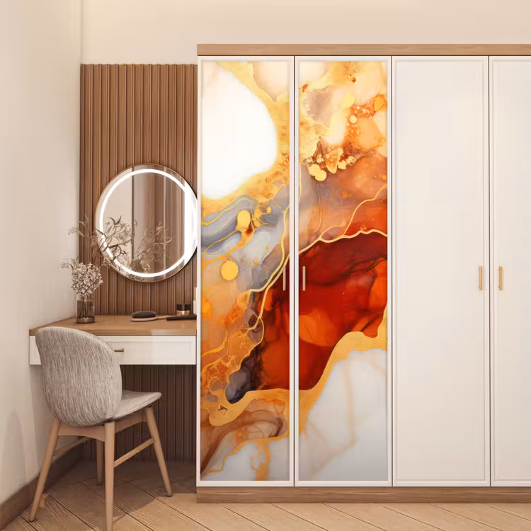 Deursticker - Marmer - Oranje - Goud - Modern - Abstract — 5