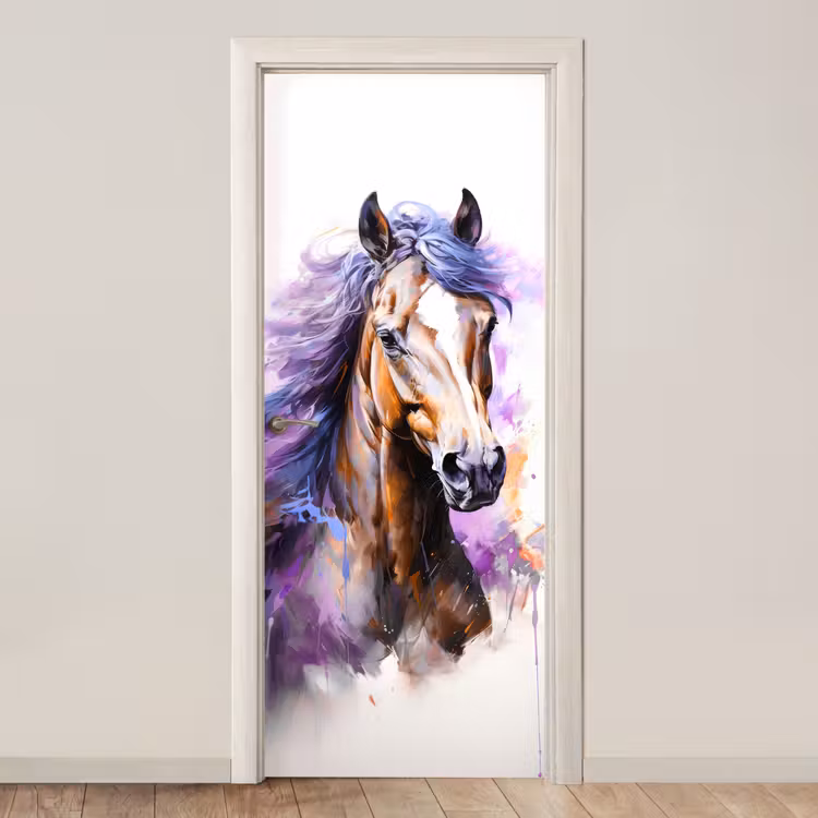 Deursticker - Paard - Dieren - Meiden - Paars - Bruin — 1