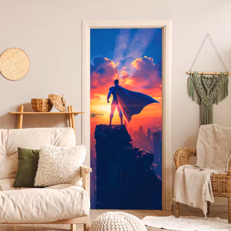 Deursticker - Superheld - Stad - Jongens - Kleurrijk - Zon — 4