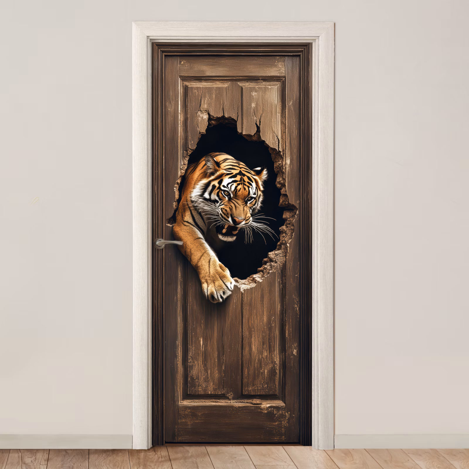 Deursticker - Tijger - Doorkijk - Deur - Hout - Dieren — 1