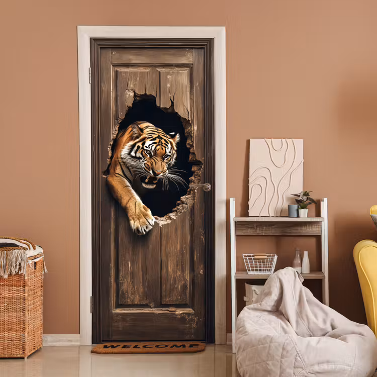 Deursticker - Tijger - Doorkijk - Deur - Hout - Dieren — 2