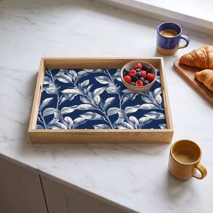 Dienblad - Botanisch - Patroon - Blauw — 4