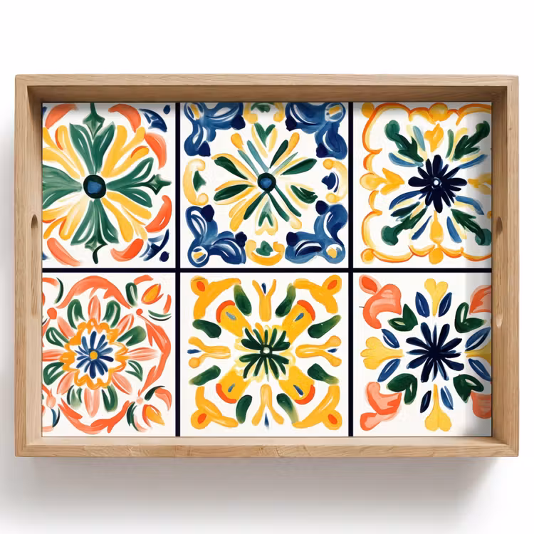 Dienblad - Spaans - Tegels - Keramiek - Bloemen — 1