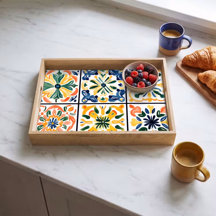 Dienblad - Spaans - Tegels - Keramiek - Bloemen — 4