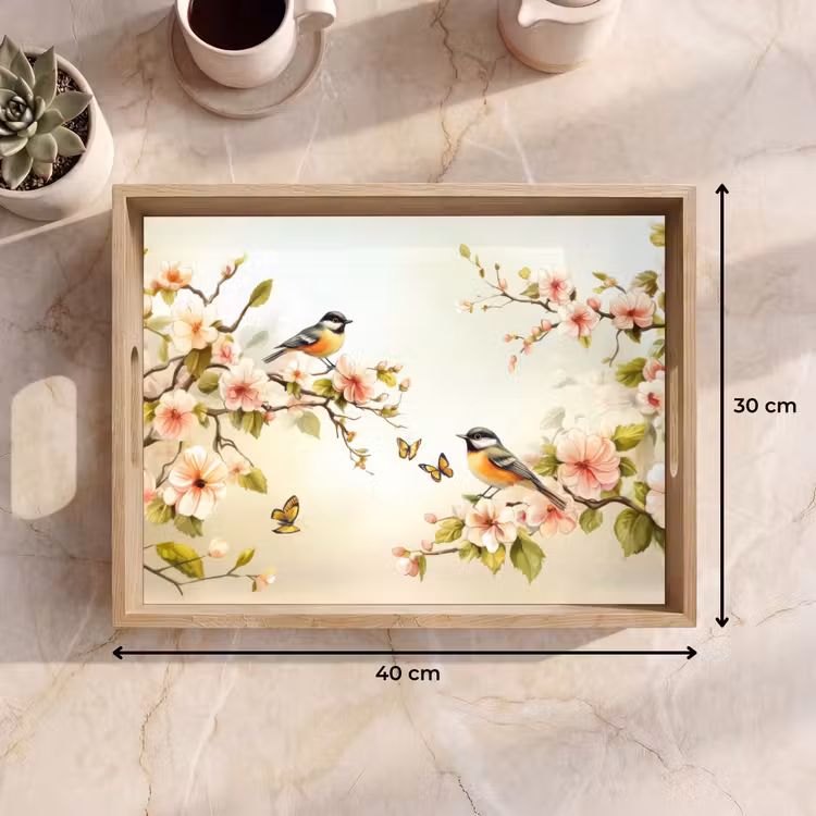 Dienblad - Takken - Bloemen - Vogeltjes - Roze — 9