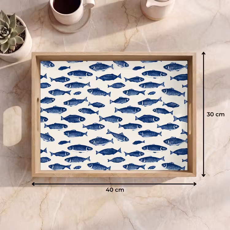 Dienblad - Vissen - Patroon - Blauw - Wit — 9