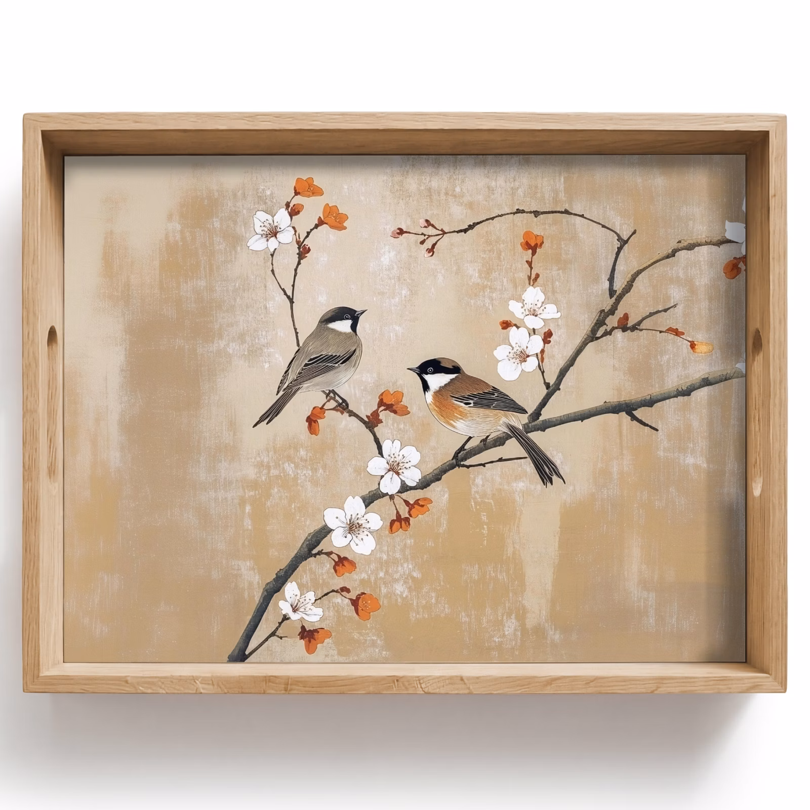Dienblad - Vogels - Bloesemtak - Bloemen - Oranje — 1