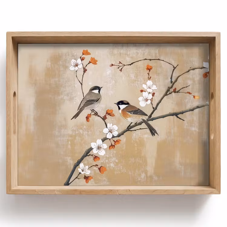 Dienblad - Vogels - Bloesemtak - Bloemen - Oranje — 1