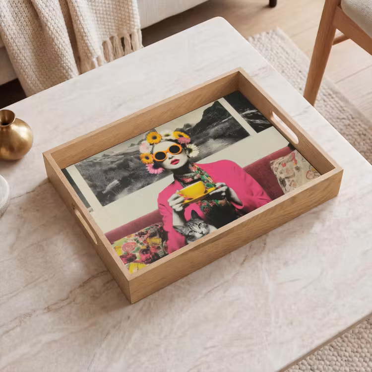Dienblad - Vrouw - Kat - Bloemen - Kopje - Retro — 2