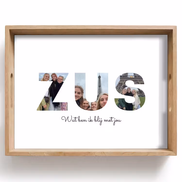 Gepersonaliseerd dienblad - Zus - Lettercollage — 1
