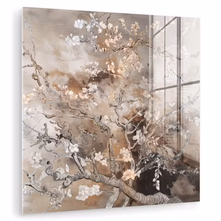 Glas schilderij - Amandelbloesem - Kunst - Van Gogh - Beige - Abstract — 1