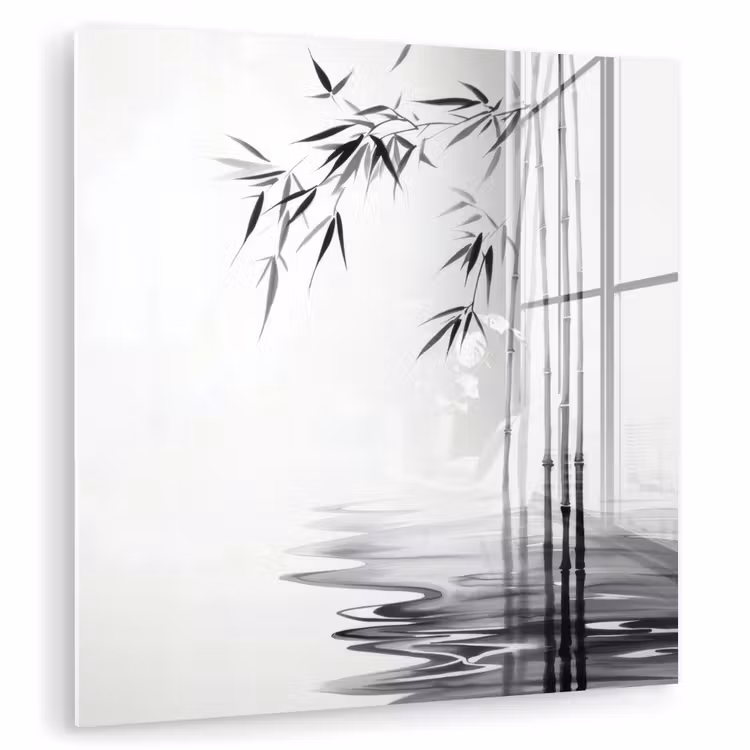 Glas schilderij - Bamboestammen - Water - Minimalistisch - Wit — 1