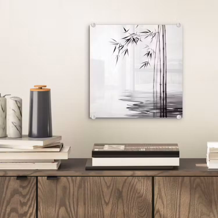 Glas schilderij - Bamboestammen - Water - Minimalistisch - Wit — 2