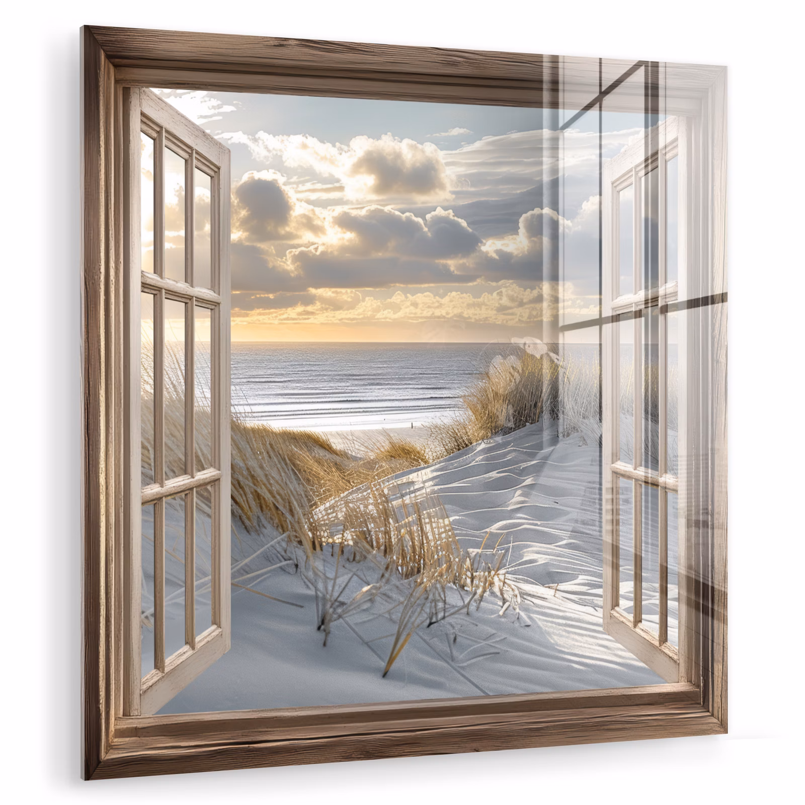 Glas schilderij - Doorkijk - Strand - Duinen - Zee - Natuur — 1