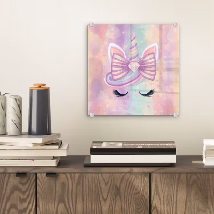 Glas schilderij - Eenhoorn - Glitters - Regenboog - Pastel — 2