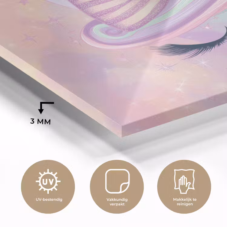 Glas schilderij - Eenhoorn - Glitters - Regenboog - Pastel — 3