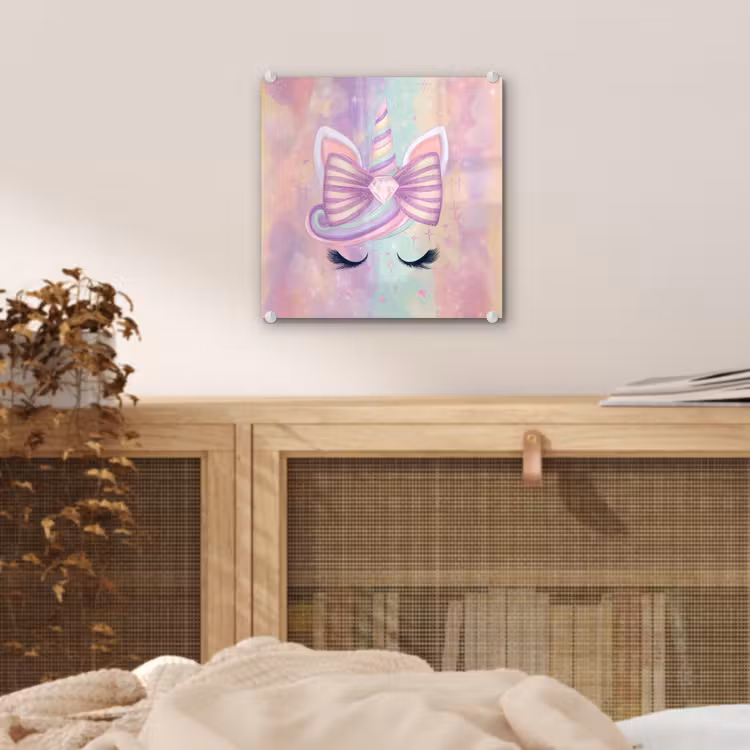 Glas schilderij - Eenhoorn - Glitters - Regenboog - Pastel — 5