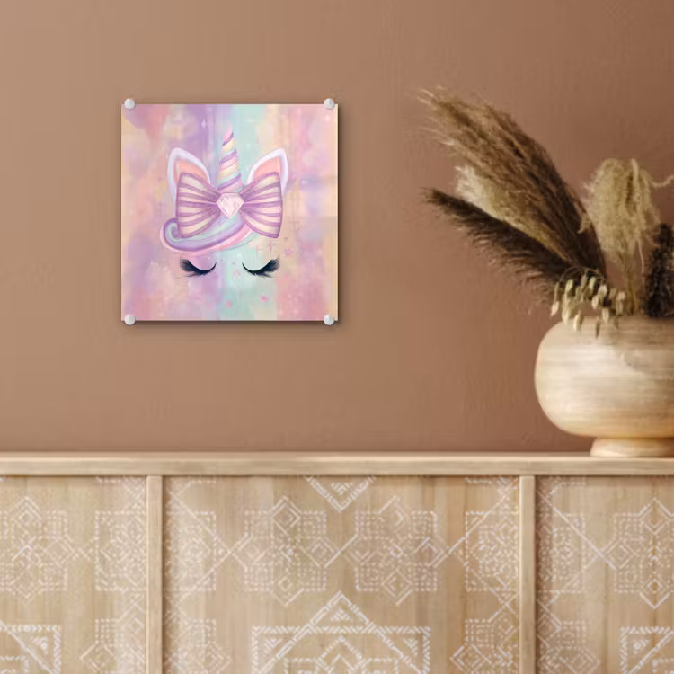 Glas schilderij - Eenhoorn - Glitters - Regenboog - Pastel — 6