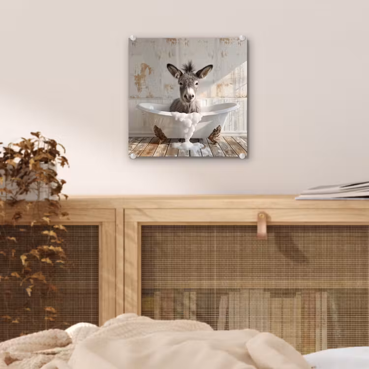 Glas schilderij - Ezel - Dieren - Badkuip - Schuim — 5