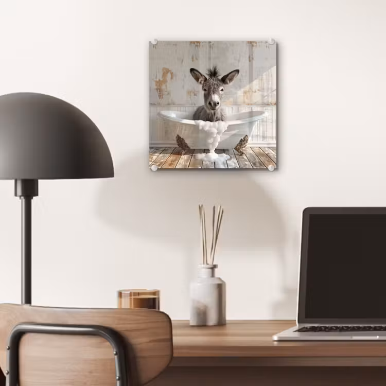 Glas schilderij - Ezel - Dieren - Badkuip - Schuim — 7
